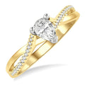 1/2 Ctw Split Crossover Shank Round & Pear Cut Diamond Engagement Ring with 1/3 Ctw Pear Cut Center Stone in 14K Yellow and White Gold