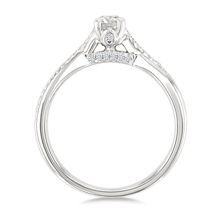 1/6 Ctw Split Crisscross Shank Oval Shape Round Cut Diamond Semi-Mount Engagement Ring in 14K White Gold