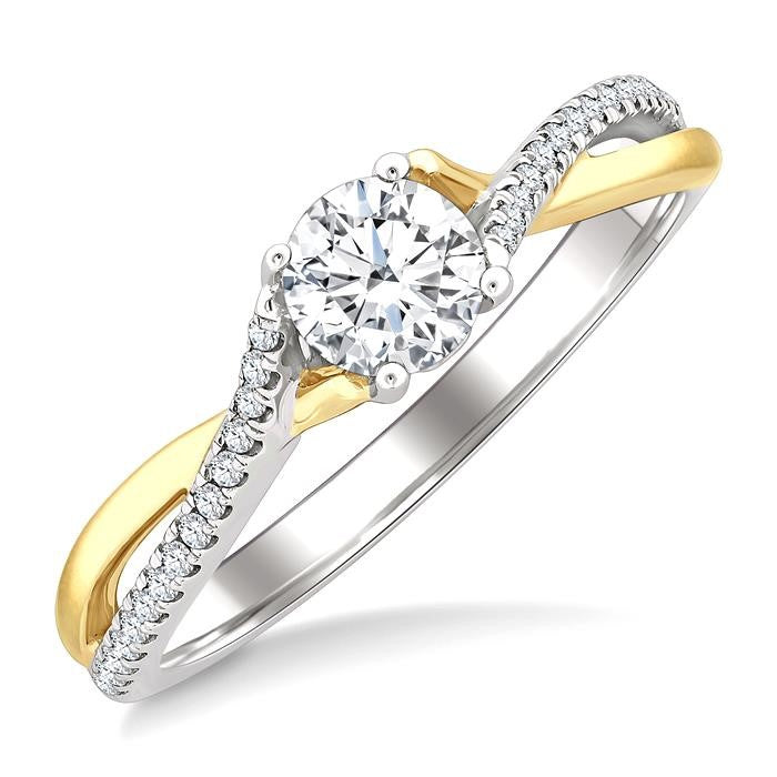 1/6 Ctw Split Crossover Round Cut Diamond Semi-Mount Engagement Ring in 14K White and Yellow Gold