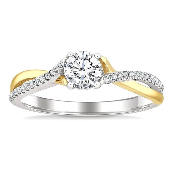 1/6 Ctw Split Crossover Round Cut Diamond Semi-Mount Engagement Ring in 14K White and Yellow Gold