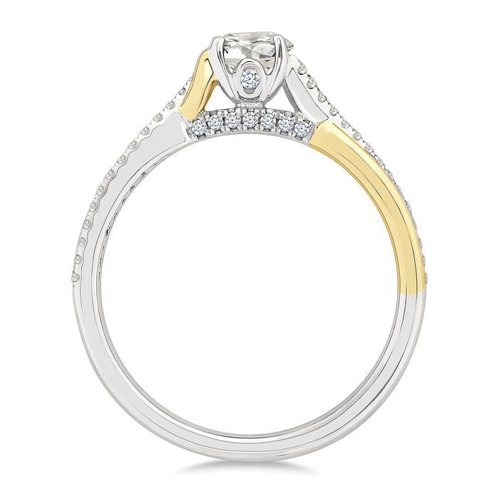 1/6 Ctw Split Crossover Round Cut Diamond Semi-Mount Engagement Ring in 14K White and Yellow Gold