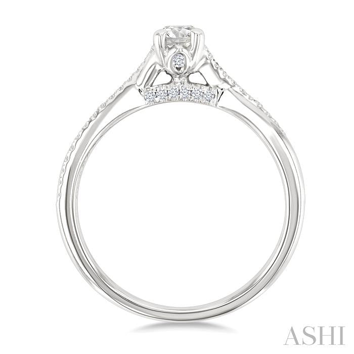 1/6 Ctw Split Crisscross Shank Oval Shape Round Cut Diamond Semi-Mount Engagement Ring in 14K White Gold