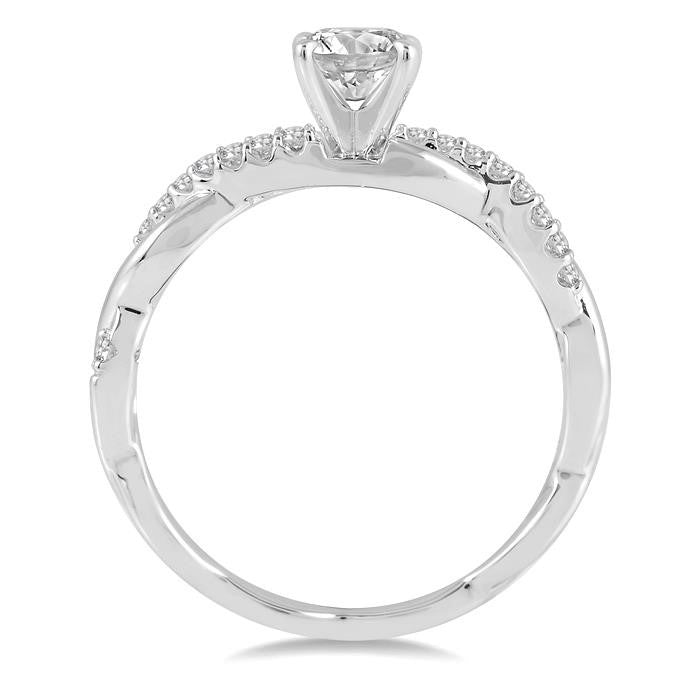5/8 Ctw Round Center Diamond Twisted Ladies Engagement Ring with 1/2 Ct Round Cut Center Stone in 14K White Gold