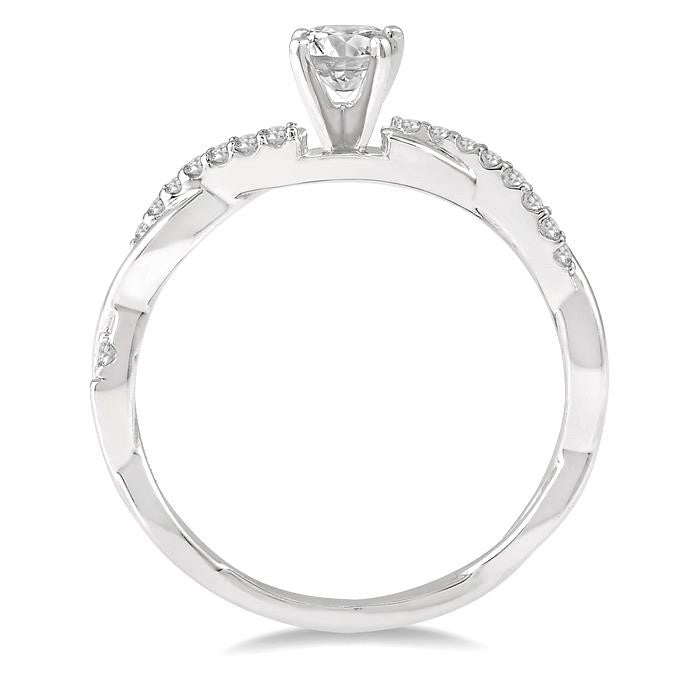 1/3 Ctw Round Center Diamond Twisted Ladies Engagement Ring with 1/4 Ct Round Cut Center Stone in 14K White Gold