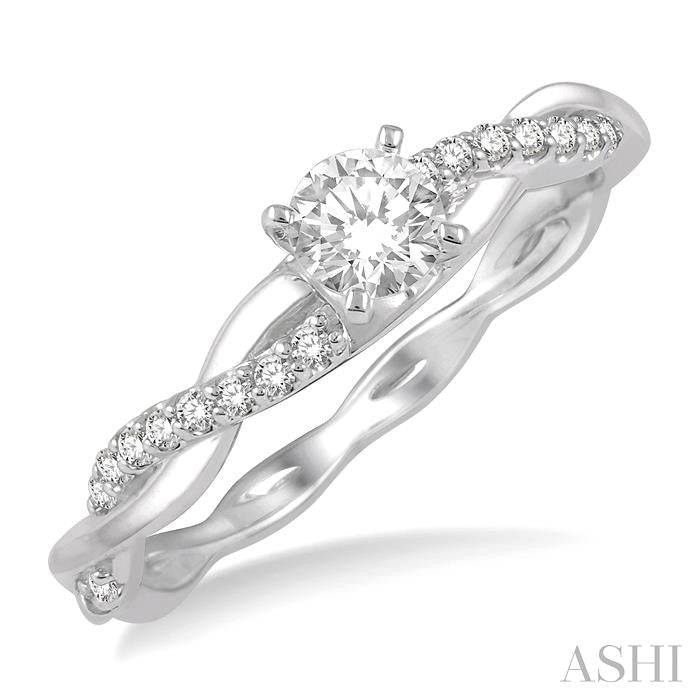 1/3 Ctw Round Center Diamond Twisted Ladies Engagement Ring with 1/4 Ct Round Cut Center Stone in 14K White Gold