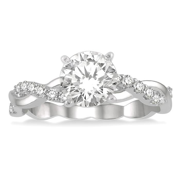 1/5 Ctw Round Center Semi-Mount Diamond Engagement Ring in 14K White Gold