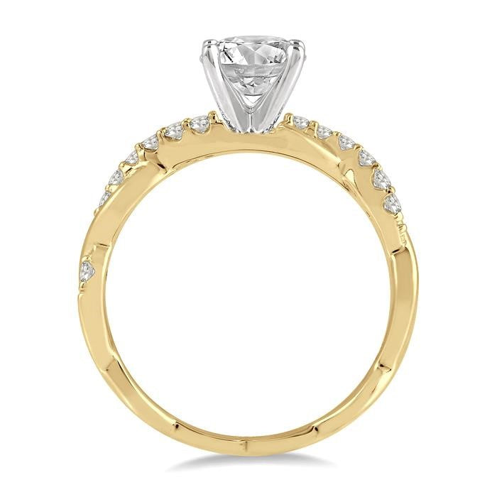 1/5 Ctw Round Center Semi-Mount Diamond Engagement Ring in 14K Yellow and White Gold