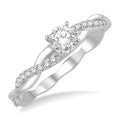 1/10 Ctw Round Center Semi-Mount Diamond Engagement Ring in 14K White Gold