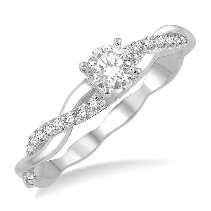 1/10 Ctw Round Center Semi-Mount Diamond Engagement Ring in 14K White Gold