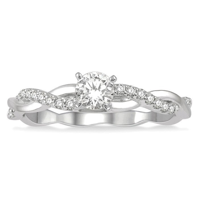 1/10 Ctw Round Center Semi-Mount Diamond Engagement Ring in 14K White Gold