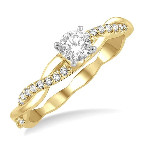 1/10 Ctw Round Center Semi-Mount Diamond Engagement Ring in 14K Yellow and White Gold