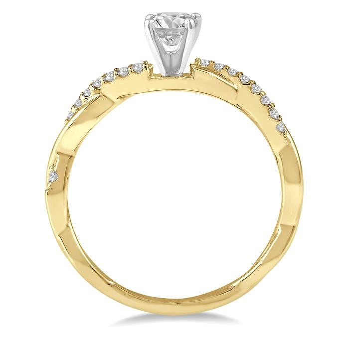 1/10 Ctw Round Center Semi-Mount Diamond Engagement Ring in 14K Yellow and White Gold