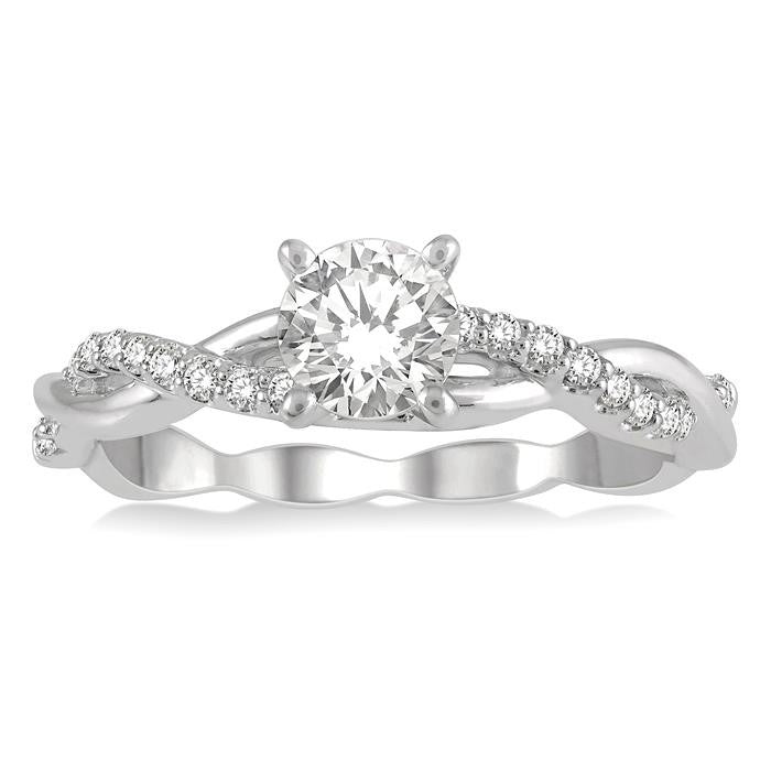 1/10 Ctw Round Center Semi-Mount Diamond Engagement Ring in 14K White Gold