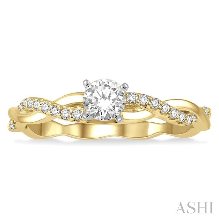 1/10 Ctw Round Center Semi-Mount Diamond Engagement Ring in 14K Yellow and White Gold