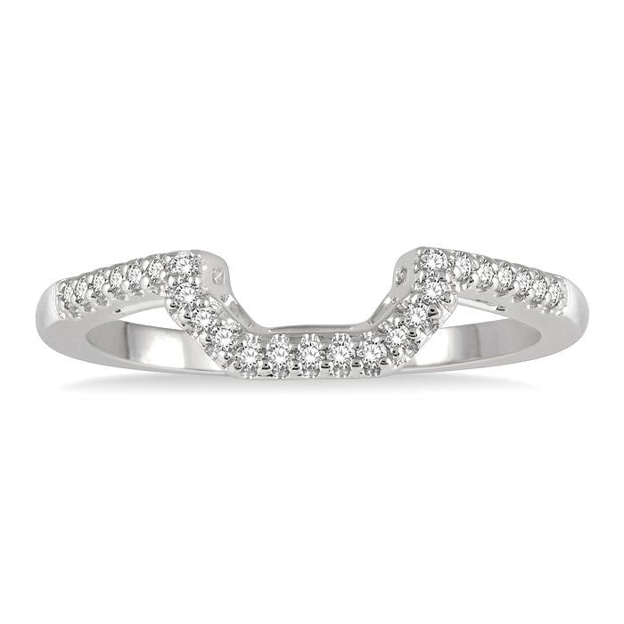 1/8 Ctw Deep Dish Center Round cut Diamond Wedding Band in 14K White Gold