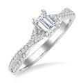 1/4 Ctw Split Crisscross Shank Emerald Shape Round Cut Diamond Semi-Mount Engagement Ring in 14K White Gold