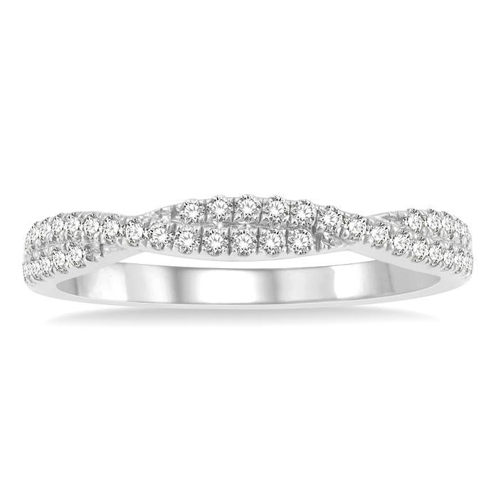 1/4 Ctw Twisted Round Cut Diamond Wedding Band in 14K White Gold