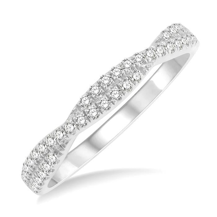 1/4 Ctw Twisted Round Cut Diamond Wedding Band in 14K White Gold