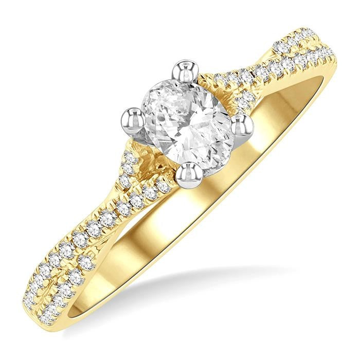 1/4 Ctw Split Criss Cross Oval Shape Round Cut Diamond Semi-Mount Engagement Ring in 14K Yellow and White Gold