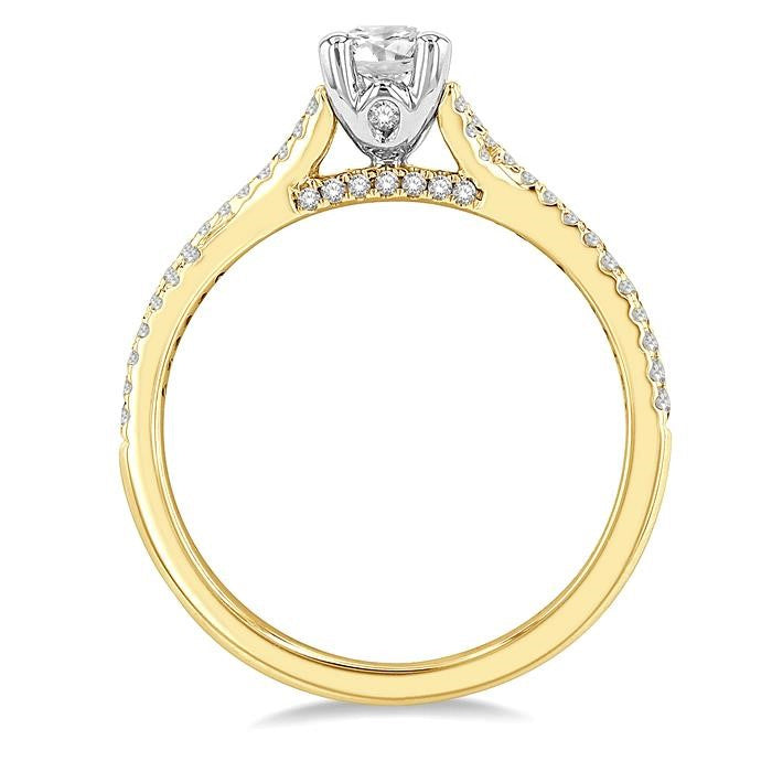 1/4 Ctw Split Criss Cross Oval Shape Round Cut Diamond Semi-Mount Engagement Ring in 14K Yellow and White Gold