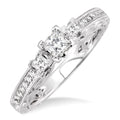 1/2 Ctw Diamond Engagement Ring with 1/4 Ct Princess Cut Center Stone in 14K White Gold