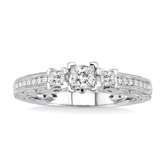 1/2 Ctw Diamond Engagement Ring with 1/4 Ct Princess Cut Center Stone in 14K White Gold