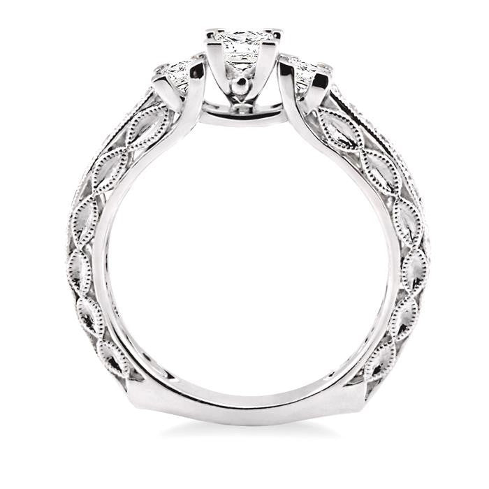 1/2 Ctw Diamond Engagement Ring with 1/4 Ct Princess Cut Center Stone in 14K White Gold