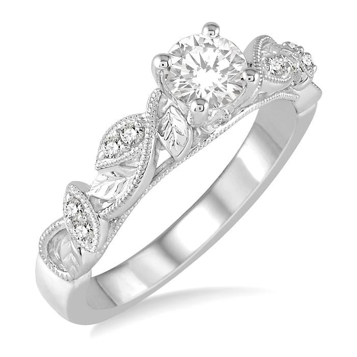 1/3 Ctw Diamond Engagement Ring with 1/5 Ct Round Cut Center Stone in 14K White Gold