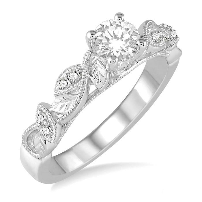 3/4 Ctw Diamond Engagement Ring with 3/8 Ct Princess Cut Center Stone in 14K White Gold