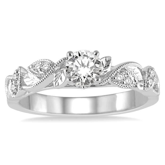 1/3 Ctw Diamond Engagement Ring with 1/5 Ct Round Cut Center Stone in 14K White Gold