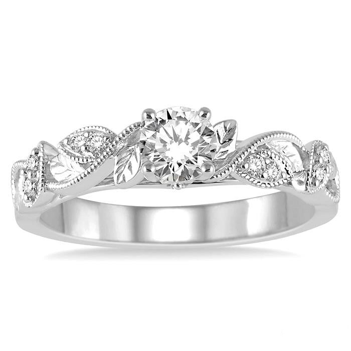 3/4 Ctw Diamond Engagement Ring with 3/8 Ct Princess Cut Center Stone in 14K White Gold