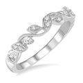 1/10 Ctw Leaf Motif Round Cut Diamond Wedding Band in 14K White Gold