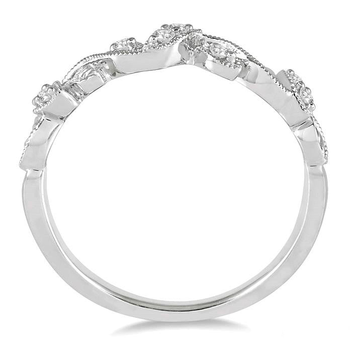 1/10 Ctw Leaf Motif Round Cut Diamond Wedding Band in 14K White Gold
