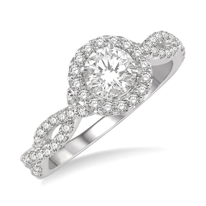 3/8 Ctw Semi-Mount Round Center Diamond Entwined Engagement Ring in 14K White Gold