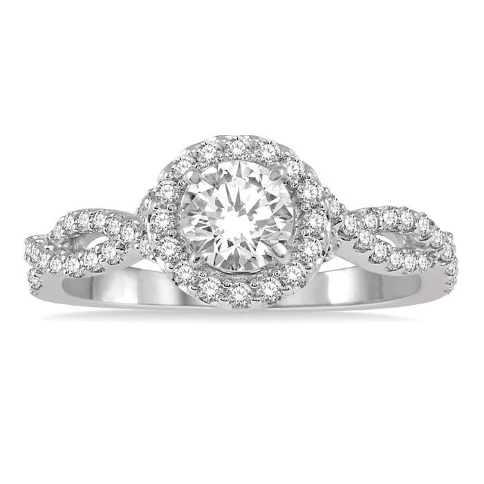 3/8 Ctw Semi-Mount Round Center Diamond Entwined Engagement Ring in 14K White Gold