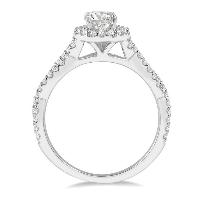 3/8 Ctw Semi-Mount Round Center Diamond Entwined Engagement Ring in 14K White Gold