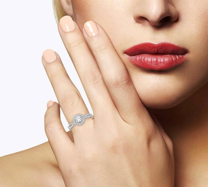 3/8 Ctw Semi-Mount Round Center Diamond Entwined Engagement Ring in 14K White Gold
