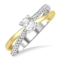 1/2 Ctw Two Tone Criss Cross Round & Oval Cut Diamond Engagement Ring With 1/3 Ct Oval Cut Center Stone in 14K White and Yellow Gold