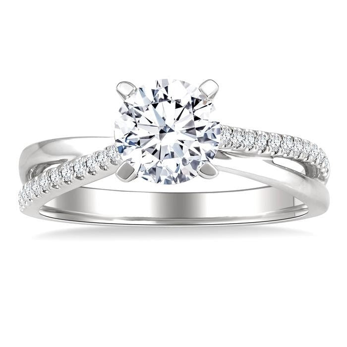 1/6 Ctw Criss Cross Round Cut Diamond Semi-Mount Engagement Ring in 14K White Gold