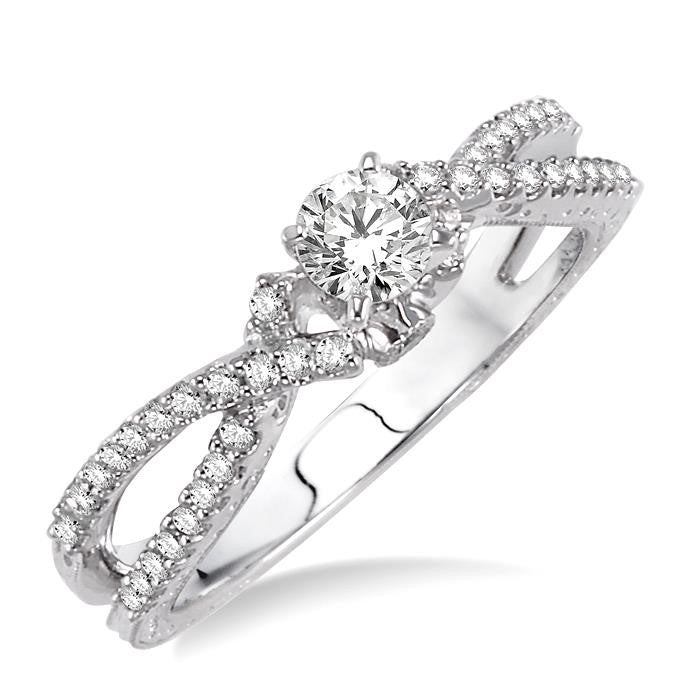 1/2 Ctw Diamond Engagement Ring with 1/4 Ct Round Cut Center Stone in 14K White Gold