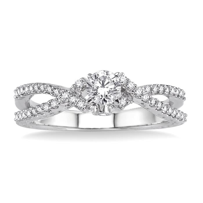 1/2 Ctw Diamond Engagement Ring with 1/4 Ct Round Cut Center Stone in 14K White Gold