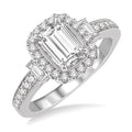 7/8 Ctw Diamond Engagement Ring with 1/2 Ct Octagon Cut Center Diamond in 14K White Gold