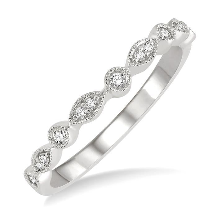 1/10 Ctw Marquise and Circular Lattice Round Cut Diamond Wedding Band in 14K White Gold