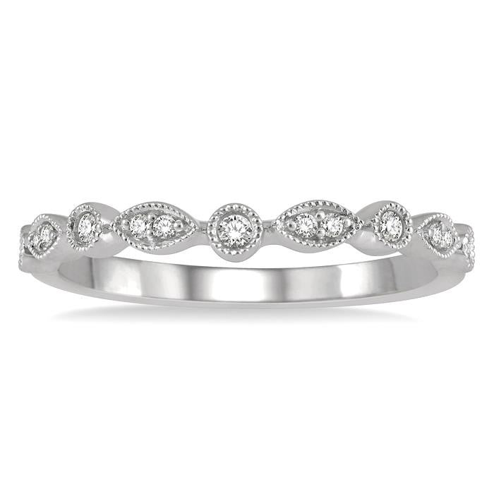 1/10 Ctw Marquise and Circular Lattice Round Cut Diamond Wedding Band in 14K White Gold