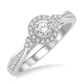 3/8 Ctw Round Center Heart Link Diamond Ladies Engagement Ring with 1/5 Ct Round Cut Center Stone in 14K White Gold