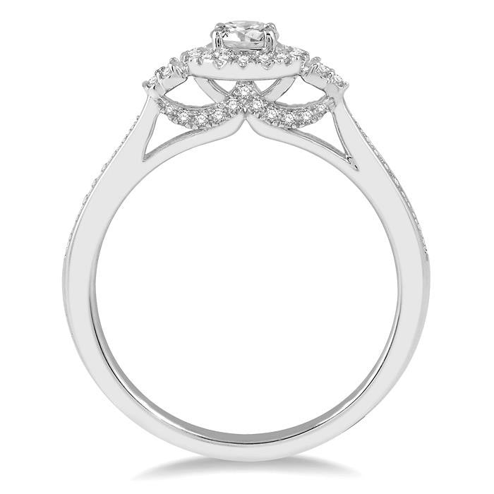 3/8 Ctw Round Center Heart Link Diamond Ladies Engagement Ring with 1/5 Ct Round Cut Center Stone in 14K White Gold