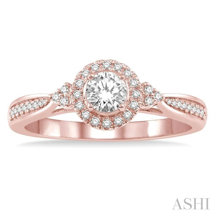 3/8 Ctw Round Center Heart Link Diamond Ladies Engagement Ring with 1/5 Ct Round Cut Center Stone in 14K Rose Gold