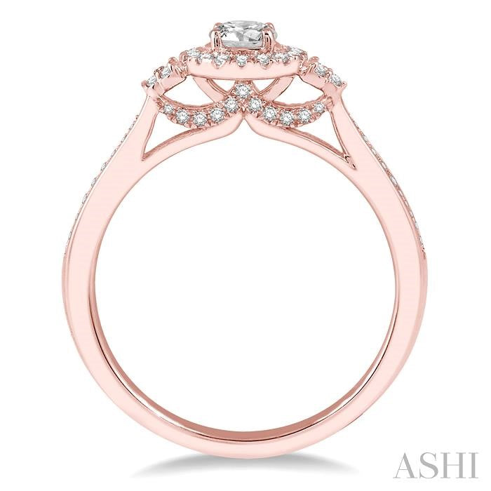 3/8 Ctw Round Center Heart Link Diamond Ladies Engagement Ring with 1/5 Ct Round Cut Center Stone in 14K Rose Gold