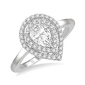 3/4 Ctw Round Cut Diamond Twin Border 1/2 Ct Pear Cut Center Stone Ladies Engagement Ring in 14K White Gold