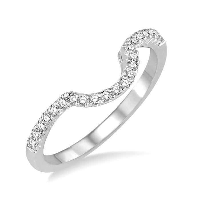 1/8 Ctw Curved Center Round Cut Diamond Wedding Band in 14K White Gold